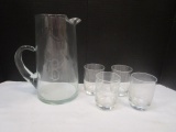 Clear Glass Pitcher with Four Tumblers