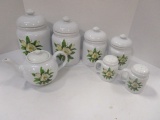 Ceramic Cannister Set, Tea Pot and Salt/Pepper Shakers with Magnolia Design