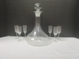 Hand Blown Decanter with Six Stemmed Cordials