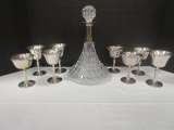Heavy Glass Decanter with Silverplated Neck and deUberti Silverplated Stemware