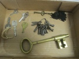 Key Lot-Large Brass Skeleton Key, Ring of Skeleton Keys, Lock Keys, etc.
