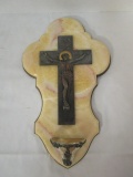 Signed Holy Water Font Stone and Brass Backplate