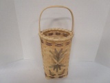 Tall Hand Made Basket with Bent Wood Handle