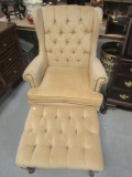 Hart Furniture Co. Tufted Velour Wing Back Chair and Ottoman
