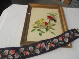 Needle Point Door Bell Pull and Framed Bird Needle Work