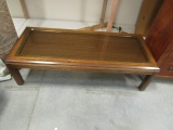 Wood Coffee Table with Faux Canning Under Bronze Glass