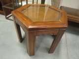 Hexagonal Wood Table with Faux Canning Under Glass