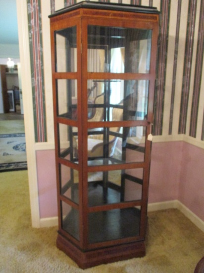 Wood and Glass Tall Mirrored Cabinet with Four Removable Shelves