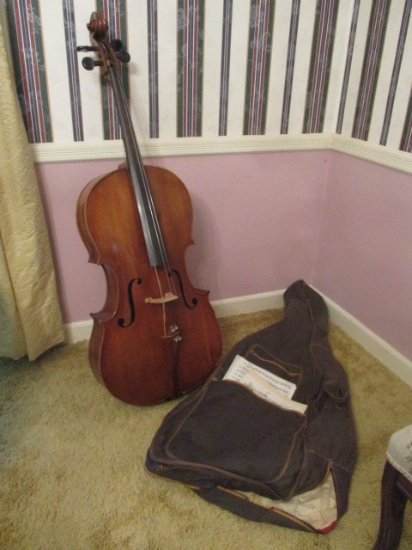 Vintage Cello with Carrying Bag and Sheet Music