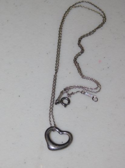 Sterling Silver Heart Necklace Marked Tiffany & Co. "Elsa Peretti"