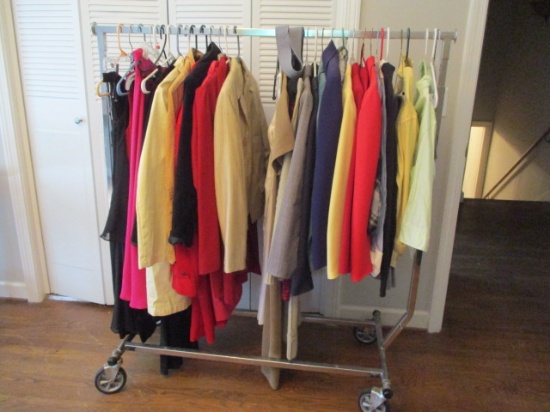 Metal Rolling Clothes Rack and Ladies Clothing