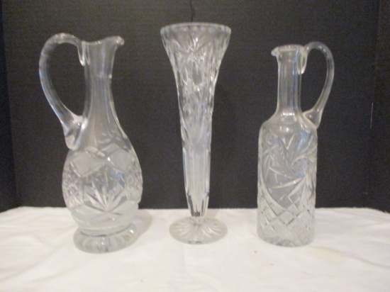 Chrystal Vase and Two Pitchers
