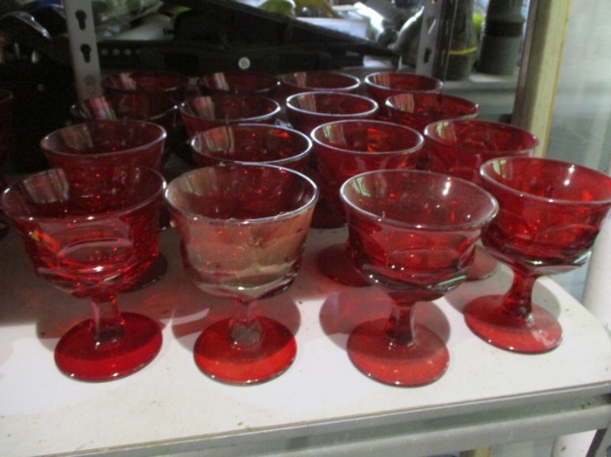 16 Ruby Red Fostoria Argus Sherbet/Champagne Glasses