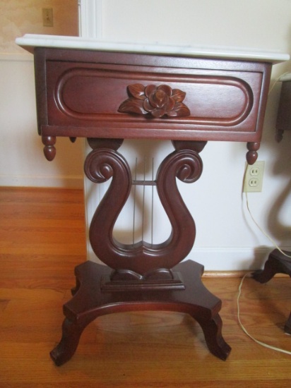 Marble Top Side Table with Flower and Harp Details