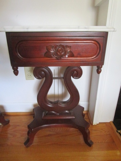 Marble Top Side Table with Flower and Harp Details