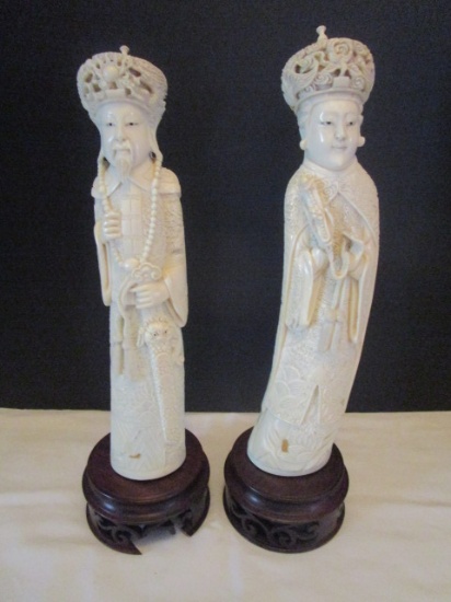 Oriental Lady and Man Mantle Figures on Stands