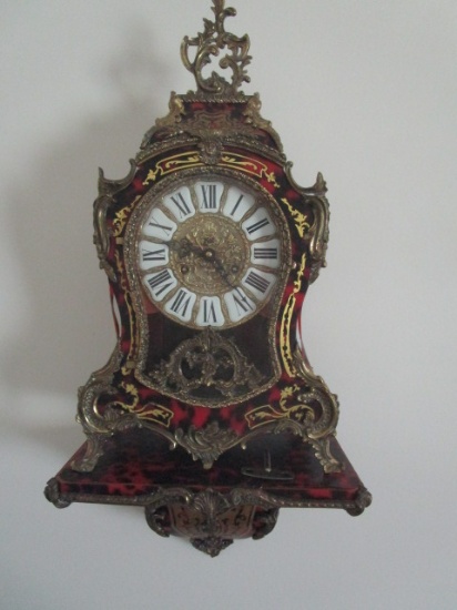 Faux Tortoise and Boulle Work German Clock on Wall Stand