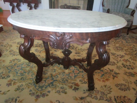 Oval Marble Top Center Table with Detail Work