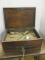 Antique Oak Dovetail Wood Box with Two Drawers