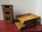 Ornate Handmade Wooden Double Desk Tray and Three Drawer File