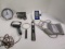 Omron Blood Pressure Monitor, Kodak Instamatic 35 Camera, Sharp Quartz Clock, Magnifying Glasses