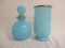 Blue Glass Avon Vase and Cologne Bottle