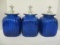 Three Blue Coated Glass Canisters with Metal Lids