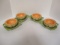 Four Cantaloupe Design Bowls with Leaf Design Underplate