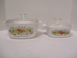 Two Corning Ware Casserole Dishes with Lids