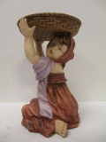 Ceramic Girl with Basket Trinket/Candle Holder