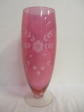 Etched Rose Colored Vase
