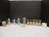 Small Antique Glass Juicer, Cruets, Spice Jars, Jam Jar, Royal Doulton Jar, Glass Jar with Wire on L