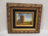 Framed and Matted Oriental Style Painting on Wood