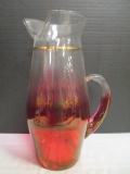 Rose Fade to Clear Pitcher with Gold Accent