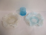 Small Fluted Hobnail Dishes, Blue Glass Toothpick Holder