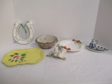 Small Handpainted Tray, Handmade Ceramic Irish Horseshoe, Bowl Made in Spain, Birds from Italy, and
