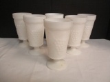 Six Grape Design Milk Glass Pedestal Glasses