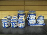 Ten Pieces - Sugar and Creamer on Tray, Two Canisters, Six Spice Jars