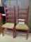 Pair of Maroon Ladderback Woven Seat Chairs