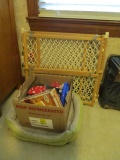 Pet Gate, Pet Bed, Box of Pet Toys and Books