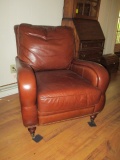 Burgundy Leather Chair with Nail head Trim and Casters