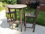 High Top Wood Table with Pair of Chairs