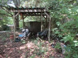 Wood Arbor and Contents-Wood Window Frames, Wood Jet Ski Stand, etc.