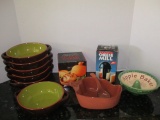 Garlic Baker, Apple Baker, Cheese Mill, Six Pottery Bowls Made in Portugal, Clay Bowl with Spoon