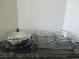 Fire King Glass Bowl in Stainless Holder, Anchor Hocking Bowl and Casserole, Misc. Glass Dishes
