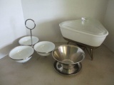 Casserole Dish with Warmer, Condiment Caddy with Metal Bowls, Stainless Steel Bowl