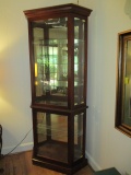 Lighted Mirror Back Curio with Glass Shelves and Side Doors