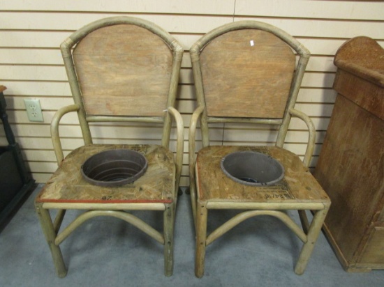 Pair of Rattan Chair Planters