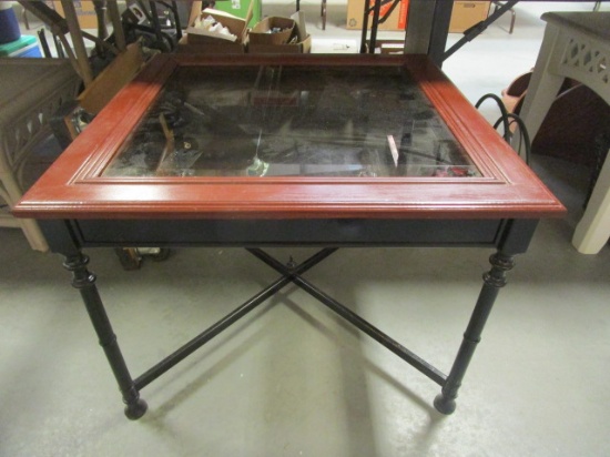 Square Table with Metal Base and Glass Insert Top