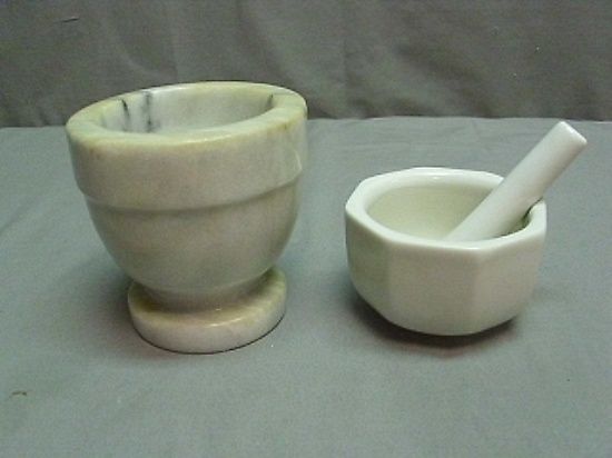 1 Marble Mortar - 1 Ceramic Mortar & Pestle